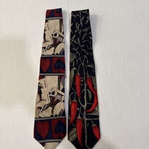 Vintage STRUCTURE Mens 100% Silk Neckties ITALY Designer Poker And Chiles Lot 2